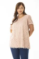 Kadın Büyük Beden Somon Önü Ve Kolları Dantel İçi Viskon Bluzlu Tunik 65N36956