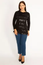 Kadın Siyah Önü Payet Detaylı Uzun Kollu Bluz 65N34724