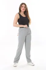 Kadın Büyük Beden Füme Biye Detaylı Yan Cepli Beli Lastikli Eşofman Alt 65N37840