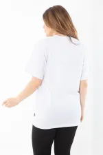 Kadın Büyük Beden Beyaz Pamuklu Kumaş Ön Baskılı Kısa Kol Bluz