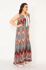 Kadın Gri Ön Pat Düğme Ve Dantel Detaylı Javanez Viskon Elbise 65N33208