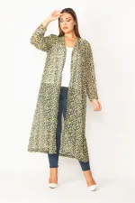 Kadın Kırmızı Şifon Kumaş Desenli Uzun Hırka 65N28497