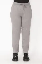 Kadın Gri Beli Lastik Ve Kuşgözü Kaytan Detaylı Cepli Spor Pantolon 65N29152