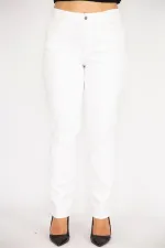 Kadın Büyük Beden Kemik Yüksek Bel Yan Kemer Lastikli Likralı 5 Cepli Kot Pantolon 65N37894