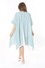 Kadın Büyük Beden Yeşil Yaka Dantelli İki Parça Elbise 65N37784