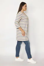 Kadın İndigo Pamuklu Kumaş Çizgili Hırka 65N29655