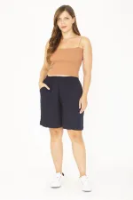 Kadın Büyük Beden Antrasit Dokuma Viskon Kumaş Beli Lastikli Şort 65N36801