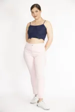 Kadın Pembe Büyük Beden 5 Cepli Likralı Gabardin Kumaş Pantolon