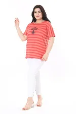 Kadın Büyük Beden Gül Kurusu Bisiklet Yakalı Kısa Kollu Bluz 65N38006