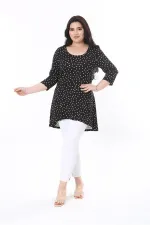Kadın Büyük Beden Siyah Puan Desenli Kapri Kollu Bluz 65N38010