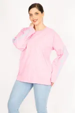 Kadın Bej Büyük Beden Kol Baskılı Sweatshirt