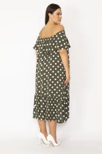 Kadın Haki Yakası Lastik Ve Volan Detaylı Dokuma Viskon Kumaş Elbise 65N28954