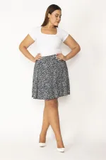 Kadın Lacivert Pamuklu Kumaş Beli Gizli Lastikli Tek Yan Pilikaşe Etek 65N27574