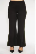 Kadın Siyah Büyük Beden Yırtmaç Detaylı Geniş Paçalı Yan Şeritli Eşofman Alt