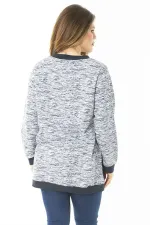 Kadın Büyük Beden Lacivert Süs Düğme Ve Kup Detaylı Sweatshirt 65N37121