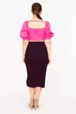 Kadın Fujya Büyük Beden Yaka Ve Kolu Lastik Detaylı Scuba Kumaç Crop