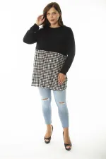 Kadın Büyük Beden Siyah Alt Kısmı Ekose Desen Ve Düğmeli Tunik 65N36961