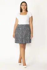 Kadın Lacivert Pamuklu Kumaş Beli Gizli Lastikli Tek Yan Pilikaşe Etek 65N27574