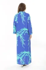 Kadın Büyük Beden Mavi Ön Boy Düğmeli Gömlek Yakalı Uzun Elbise 65N37875