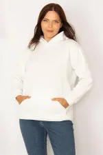 Women's White Hooded Kangaroo Pocket Fleece Sweatshirt with Raised Inside 65N34583