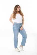 Kadın Büyük Beden Mavi Yüksek Bel 5 Cepli Kot Pantolon 65N37484