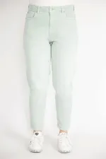 Kadın Su Yeşili Büyük Beden 5 Cepli Kot Pantolon