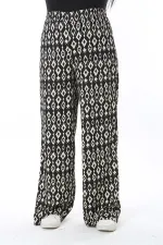 Kadın Büyük Beden Siyah Beli Lastikli Desenli Pantolon 65N38554