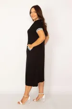 Kadın Lacivert Ribana Detaylı V Yakalı Cepli Elbise 65N34160