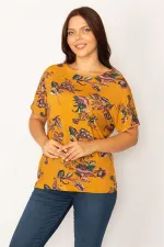 Kadın Hardal Baskı Detaylı Viskon Bluz 65N34194