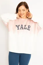 Women's Salmon Batik Printed Ribbed Sweatshirt 65N34794