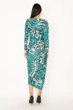 ROBE FENTE À IMPRIMÉ LÉOPARD VERT POUR FEMME