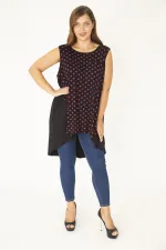 Kadın Büyük Beden Fujya Önü Puan Desenli Yan Kuplu Kolsuz Uzun Bluz 65N36945