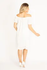 Delikiş Nakışlı Dokuma Viskon Kumaş Astarlı Yaka Ve Kol Ağzı Lastikli Etek Ucu Katlı Elbise