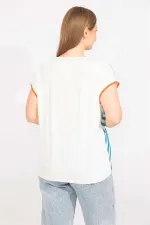 Kadın Turkuaz Büyük Beden Ön Çizgili V Yakalı Bluz 65N35709