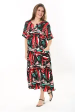 Kadın Büyük Beden Siyah Dokuma Viskon Kumaş Ön Pat Düğmeli Uzun Elbise 65N37861