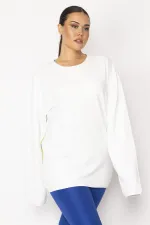 Kadın Kemik Pamuklu Kumaş Bisiklet Yakalı Sırt Baskı Detaylı Sweatshirt 65N28712