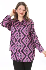 Kadın Büyük Beden Pembe Ön Düğmeli Saten Bluz 65N38017