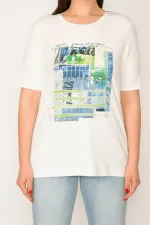 KADIN BEYAZ TAŞ VE LAK BASKILI BLUZ