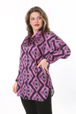 Kadın Büyük Beden Pembe Ön Düğmeli Saten Bluz 65N38017