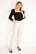 Kadın Taş Likralı Gabardin Kumaş Ön Cepli Pantolon 65N35263