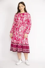 KADIN RENKLİ YAKA BAĞCIKLI KATLI UZUN ELBİSE