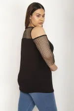 Kadın Siyah Roba Ve Kolları File Detaylı Viskon Bluz 65N27071