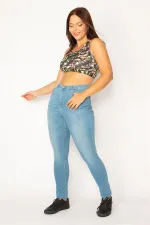 Kadın Mavi Yüksek Bel Likralı 5 Cep Kot Pantolon 65N34349