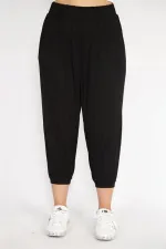 Kadın Büyük Beden Siyah Paça Ribanalı Rahat Kesim Yan Cepli Eşofman Alt