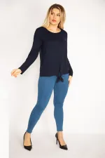 Kadın Lacivert Ön Bağlama Detaylı Bisklet Yaka Bluz 65N35217