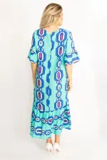 Kadın Kırmızı Dokuma Viskon Kumaş Volan Kollu Etek Ucu Katlı Elbise 65N34435