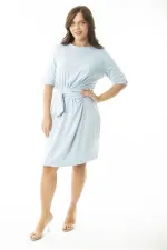 Kadın Büyük Beden Bebe Mavisi Belden Kuşak Bağcıklı Astarlı Elbise 65N36899
