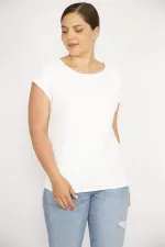 Kadın Kemik Büyük Beden Önü Dantelli Düşük Kollu Bluz