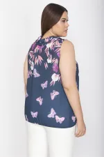 Kadın Lacivert Çiçek Desenli Kolsuz Bluz 65N33417