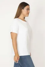 Kadın Beyaz Pamuklu Kumaş Yakası Dantel Kısa Kollu Bluz 65N29547